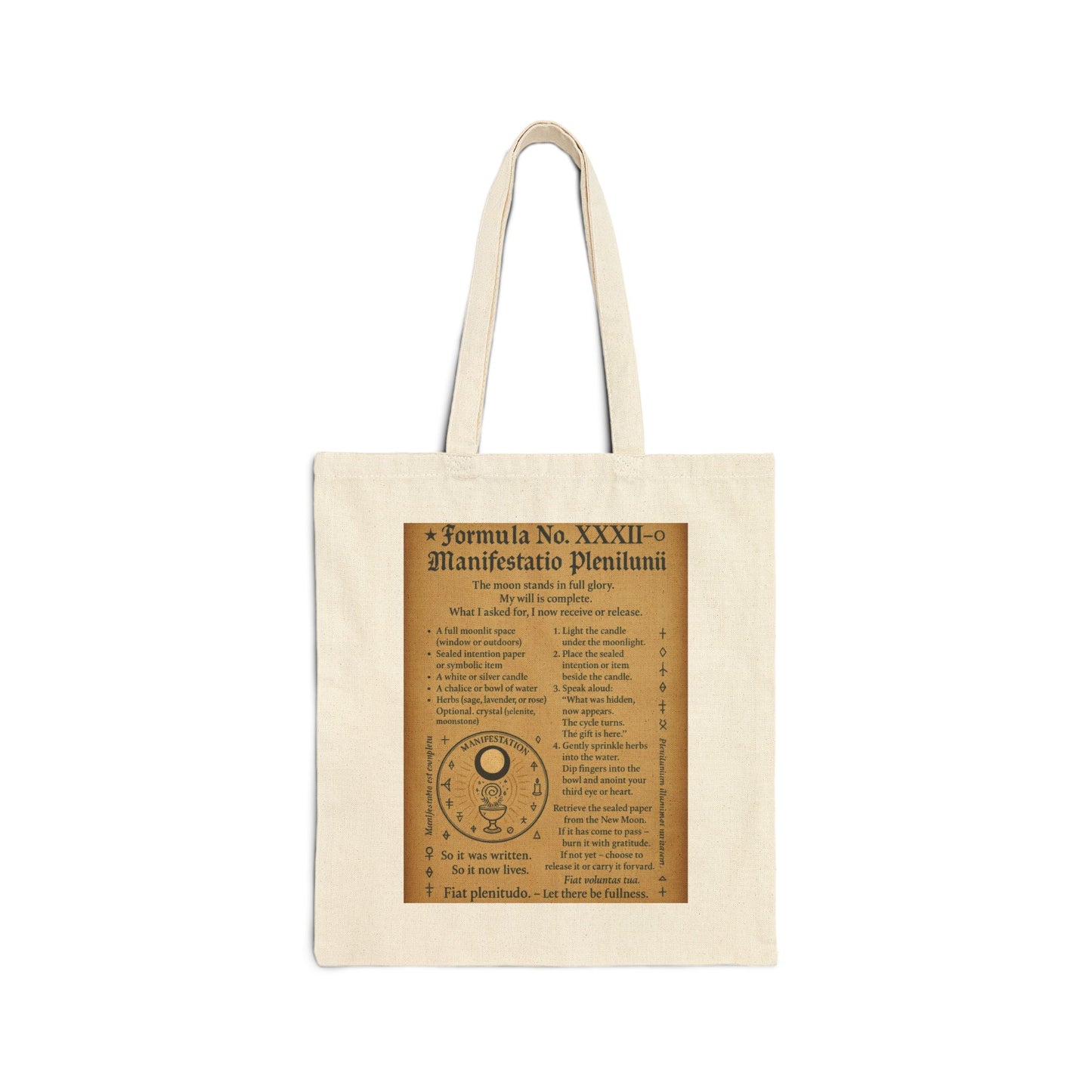Manifestation Cotton Canvas Tote Bag, Full Moon Manifestation Spell Page, Lunar Ritual Tote Bag, Magic Grimoire Design