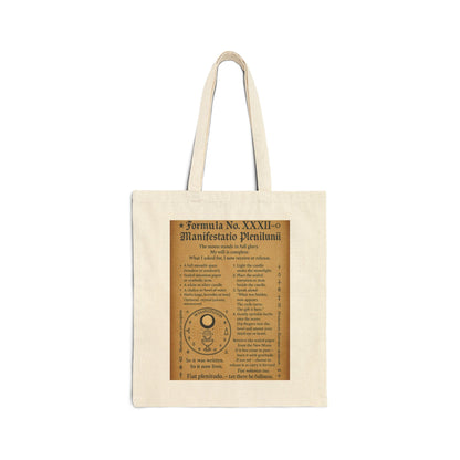 Manifestation Cotton Canvas Tote Bag, Full Moon Manifestation Spell Page, Lunar Ritual Tote Bag, Magic Grimoire Design
