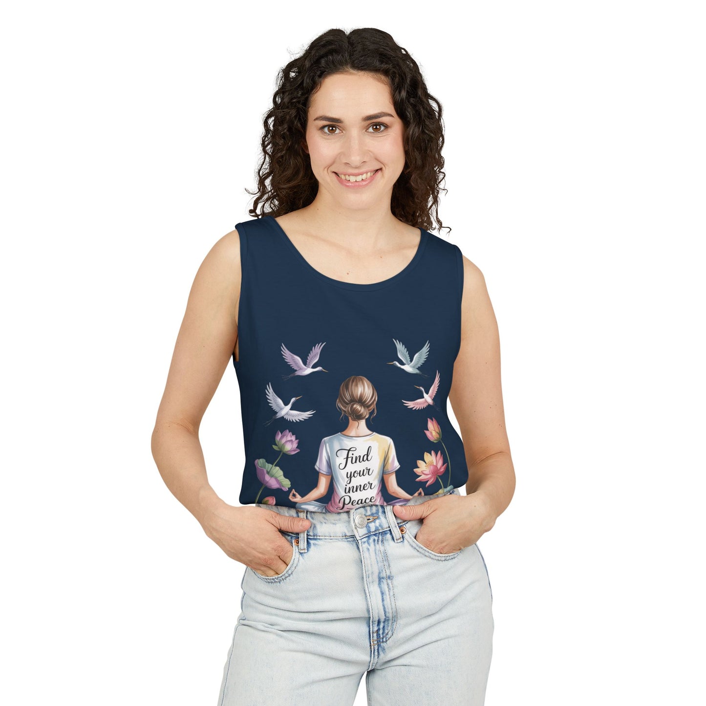 Meditation Floral Womens Tank Top, Find Your Inner Peace, Yoga Apparel, Gift for Mindfulness, Summer Relaxed Wear