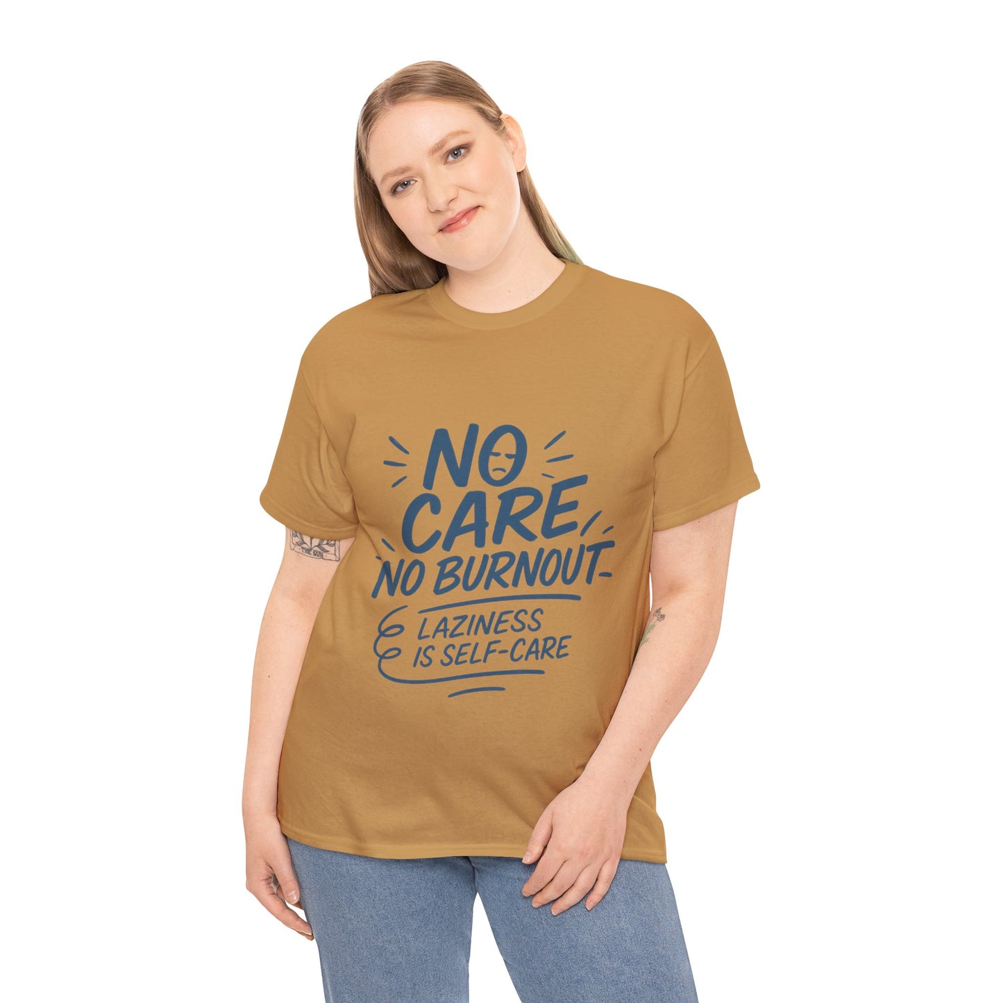 Funny Lazy Life Mens T-Shirt, No Care No Burnout Quote Shirt, Casual Relaxed Fit Tee, Humor Gift for Him, Gift for Mental Health Awareness