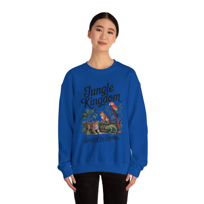 Jungle Kingdom Womens Sweatshirt, Cozy Jungle Crewneck, Nature Lover Gift, Wildlife Artwork, Eco-Conscious Apparel, Animal Enthusiast Clothing
