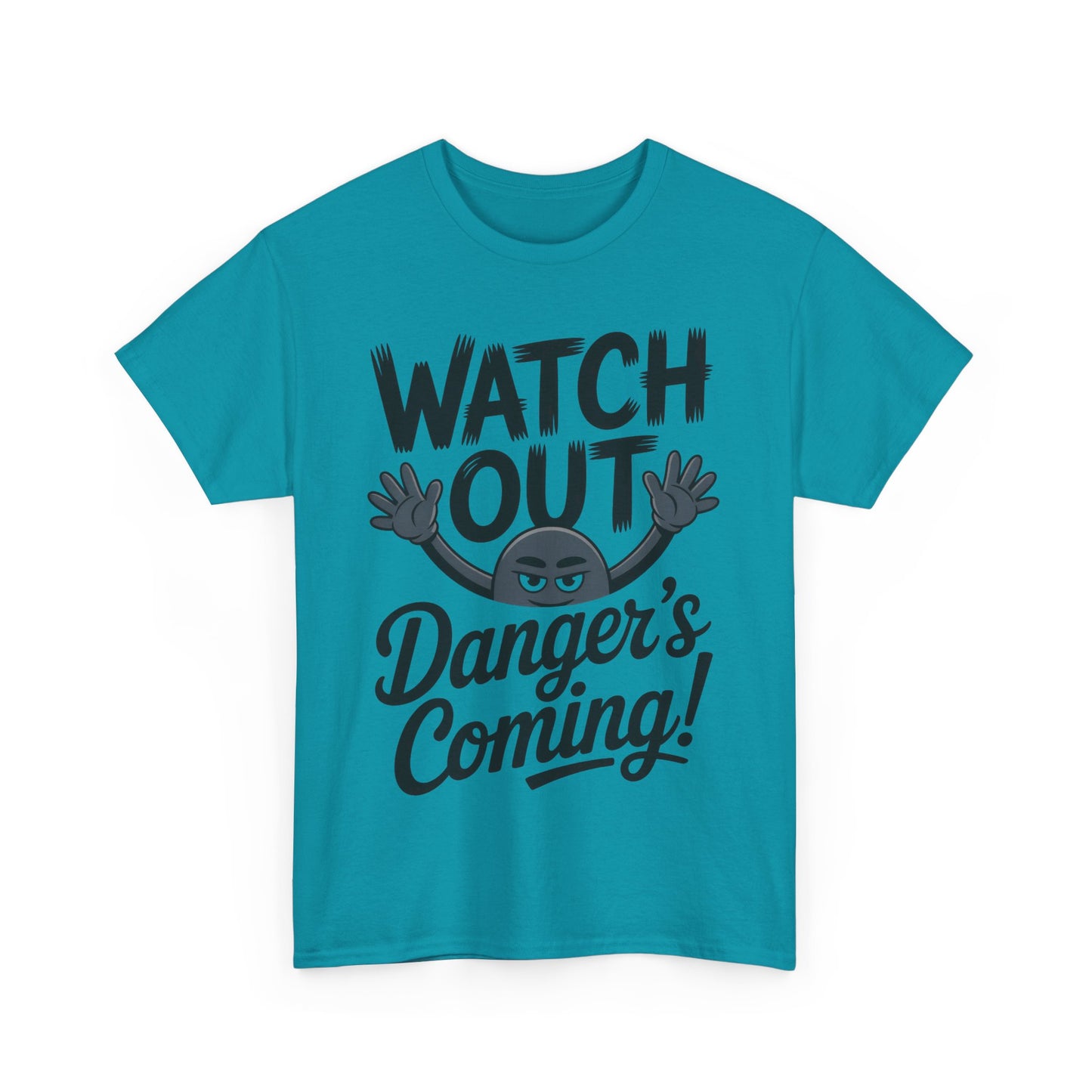 Funny "Watch Out" Cartoon Character T-Shirt, Sketch Style Unisex Heavy Cotton Tee, Minimalist Humorous Graphic Tee, Gift for Him/Her