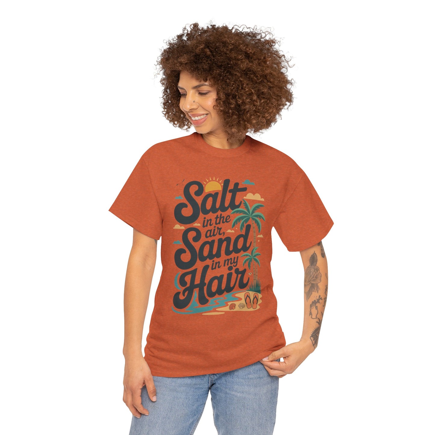 Salt in the Air Sand in My Hair Shirt, Beach Summer Vibes Graphic T-Shirt, Tropical Ocean Palm Design, Ocean-Themed Shirt, Gift Beach Lovers