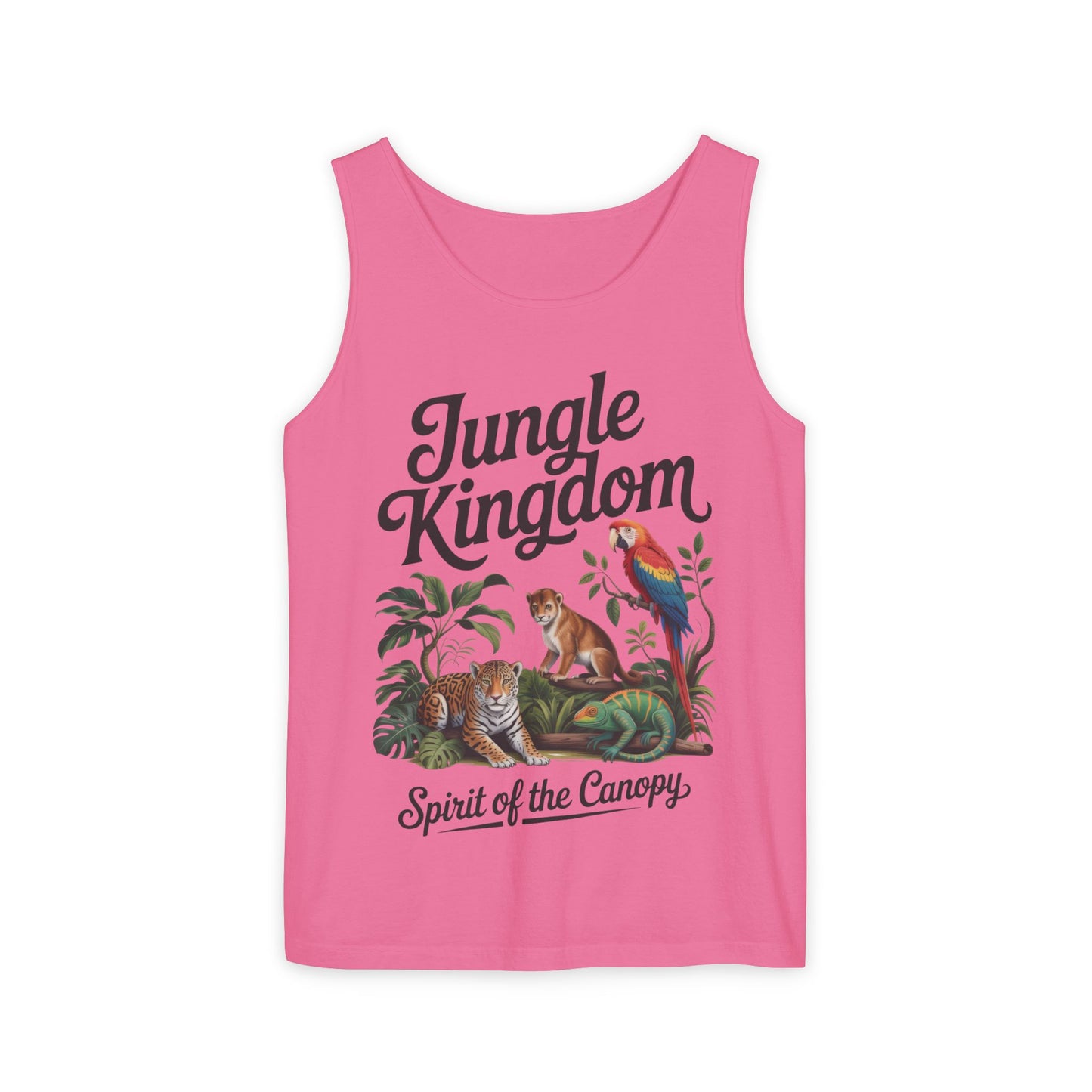 Jungle Kingdom Tank Top, Womens Garment-Dyed Sleeveless Shirt, Spirit of the Canopy Tee, Summer Outfit, Eco-Friendly Casual Wear