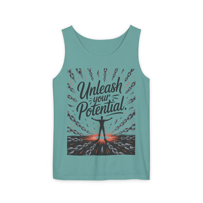 Men's Motivational Tank Top, "Unleash Your Potential" Graphic, Inspirational Gym Wear, Fitness Apparel, Summer Top, Gift for Him