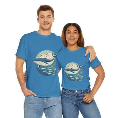 Whale and Fish Unisex Heavy Cotton Tee, Ocean Lover Shirt, Nature Tee, Sea Creature Gift, Casual Summer Top, Ocean Whale Graphic Tee
