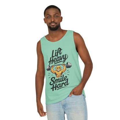 Mens Lift Heavy Smile Hard Tank Top, Funny Gym Workout Fitness Shirt, Mens Funny Gym Tank