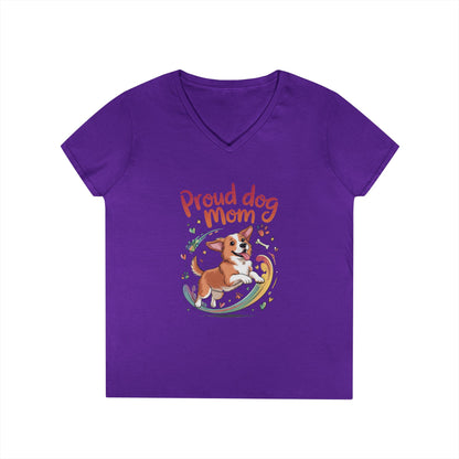 Proud Dog Mom V-Neck T-Shirt, Perfect Gift for Dog Lovers, Casual Wear for Dog Moms, Dog Appreciation Day, Dog Mom Gift