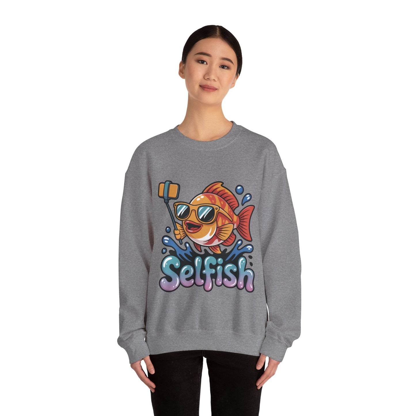 Selfish Womens Sweatshirt, Funny Selfie Pullover, Cute Ocean Pun Sweater, Playful Sea Life Gift, Fun Gift for Fish Lovers, Fishing Apparel