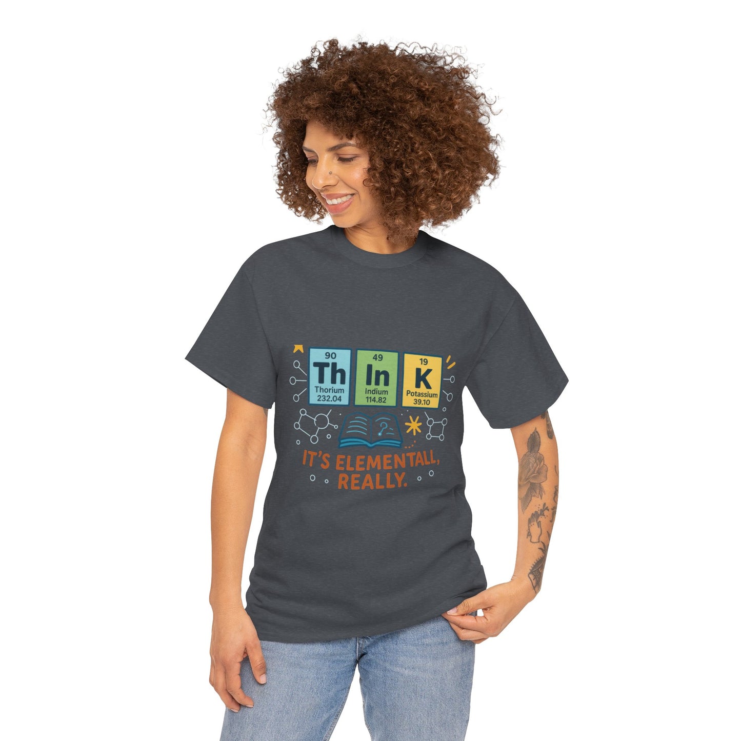 Smart Womens Science T-Shirt, THINK Periodic Table Tee, Funny Elemental Nerd Gift for Her, Graphic Tee for Science Lovers