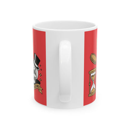 Roll Risk Repeat Poker Mug, Bold Tattoo Style Coffee Cup with Joker Card, Gambling Gift, Gothic Drinkware, Poker Lovers Mug