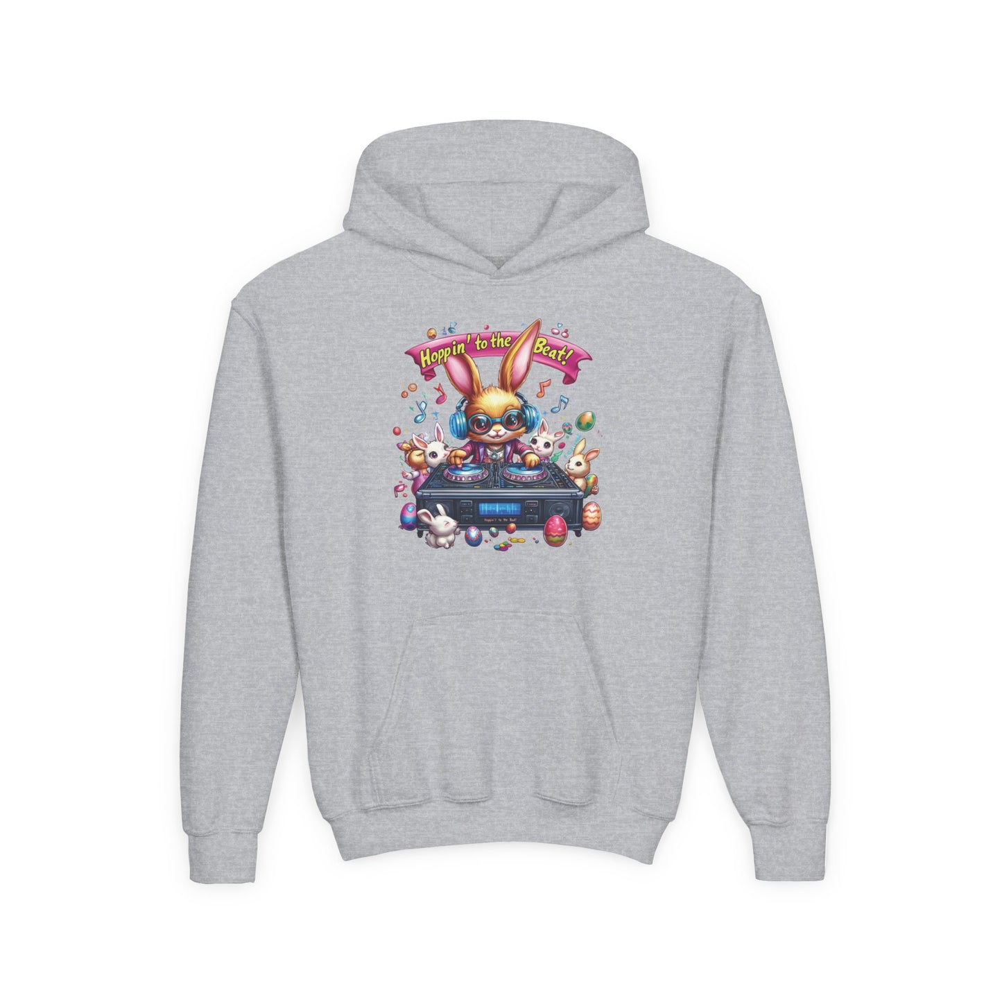 DJ Bunny Easter Hoodie for Kids - Fun Music Bunny Graphic, Hoppin' to the Beat Design, Cool Spring Sweatshirt, Easter Gift for Youth