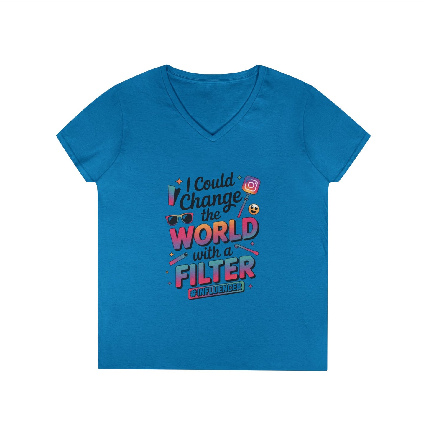Ladies' V-Neck T-Shirt, Womens Influencer T-Shirt, Funny Social Media Graphic Tee, Cute Trendy Top