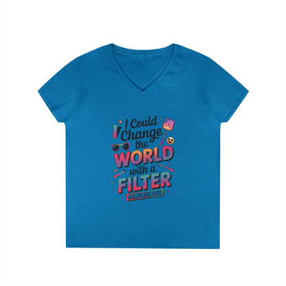 Ladies' V-Neck T-Shirt, Womens Influencer T-Shirt, Funny Social Media Graphic Tee, Cute Trendy Top
