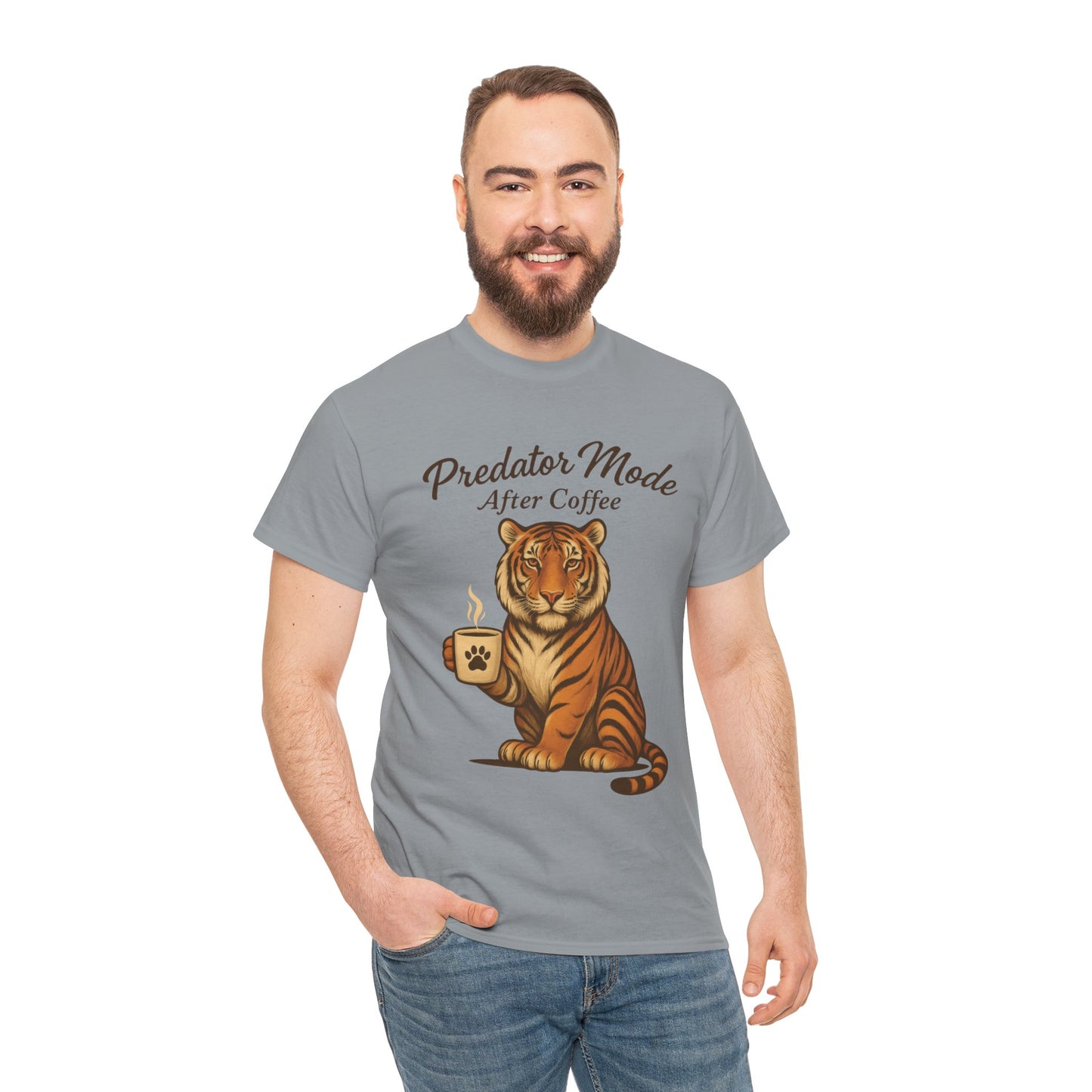 Predator Mode After Coffee Tiger Shirt, Funny Coffee Lover Tee, Mens Caffeine Graphic Tee, Morning Motivation Tiger Shirt,Coffee Addict Gift