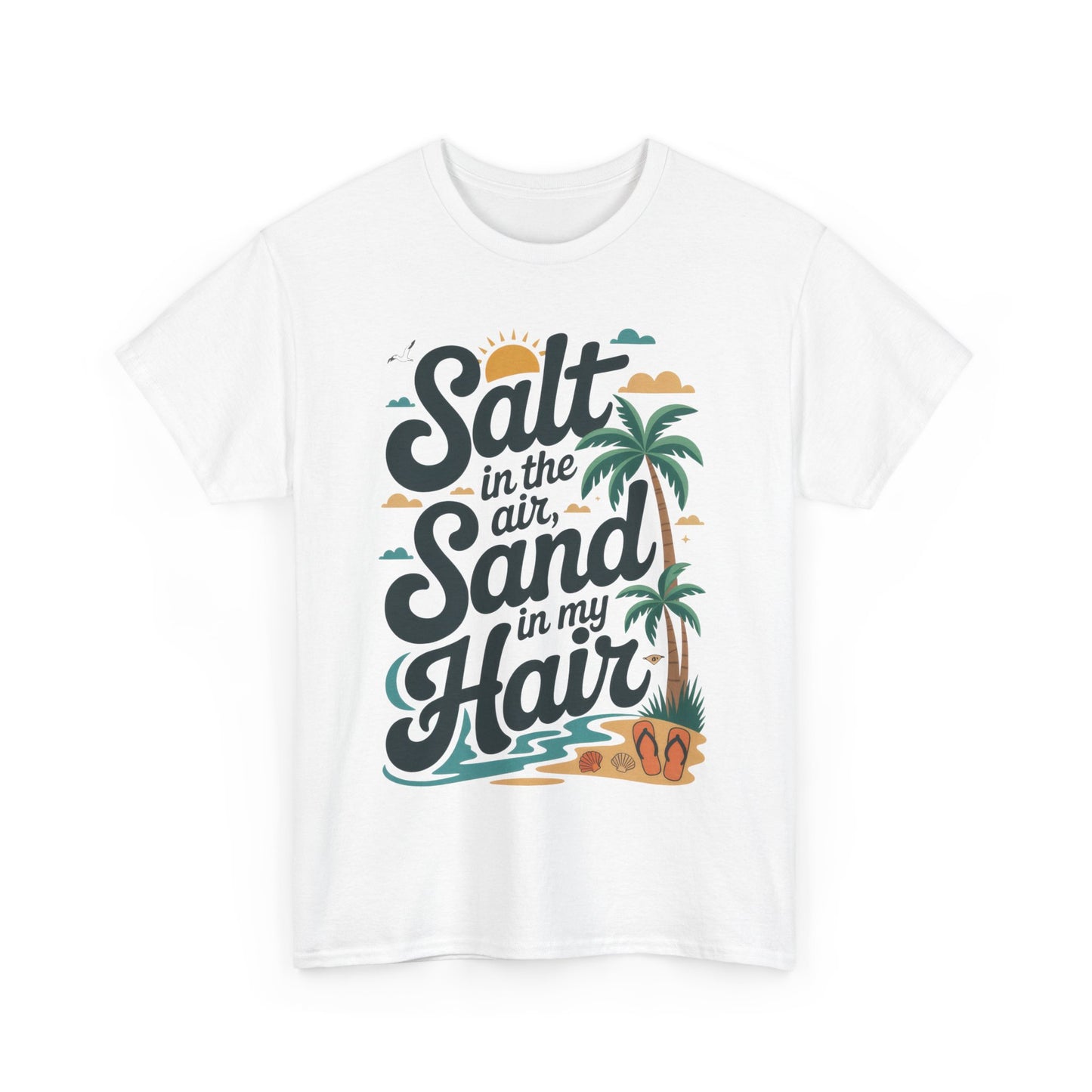 Salt in the Air Sand in My Hair Shirt, Beach Summer Vibes Graphic T-Shirt, Tropical Ocean Palm Design, Ocean-Themed Shirt, Gift Beach Lovers