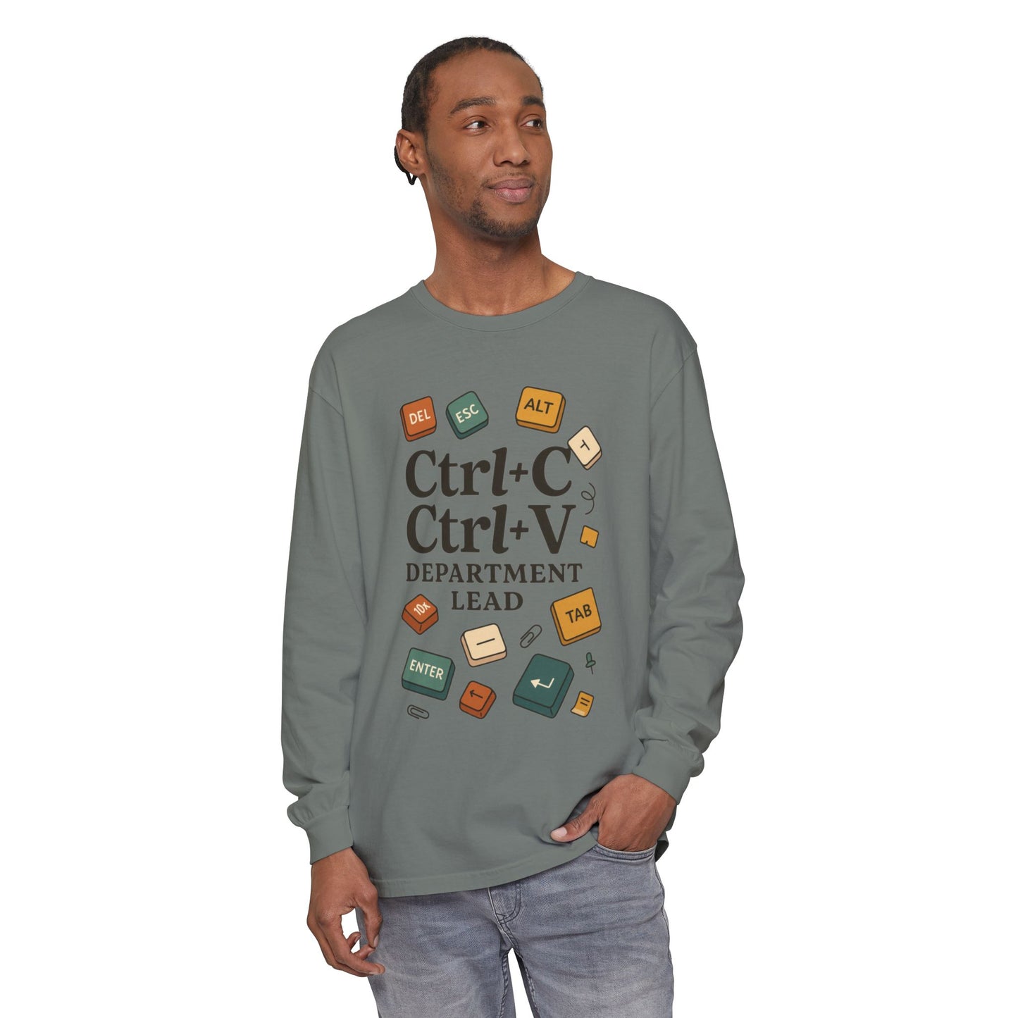 Graphic Long Sleeve Tee, Ctrl+C Ctrl+V Department Lead, Funny Office Humor Shirt, Programmer Gift, Tech Nerd Tee, IT Department Apparel