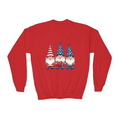 Patriotic Gnome Youth Crewneck Sweatshirt, 4th of July Sweatshirt, Cute Gnome Pullover, Summer Camp Outfit, Kids Holiday Apparel