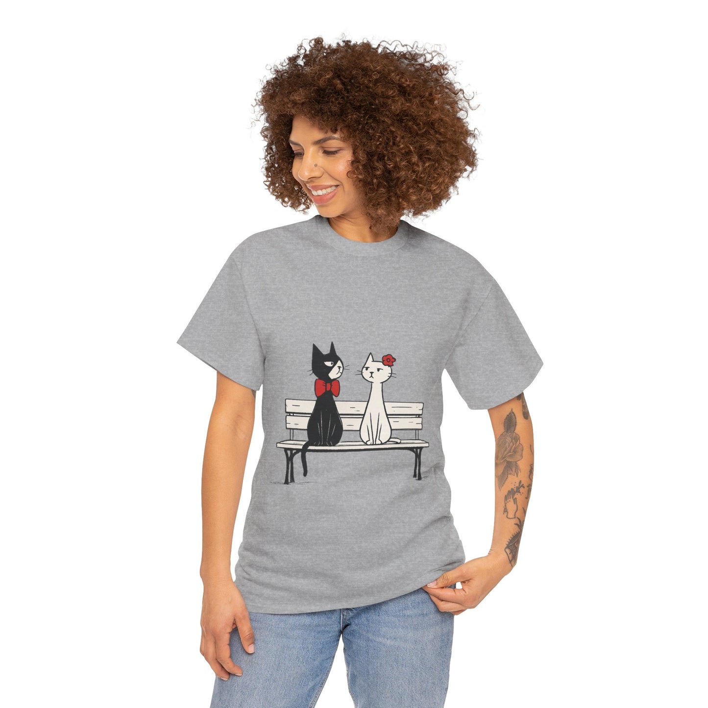 Cute Cat Lovers Tee, Womens Heavy Cotton Tee for Pet Owners, Funny Cat Shirt, Gift for Cat Lovers, Casual T-Shirt, Animal Art Tee