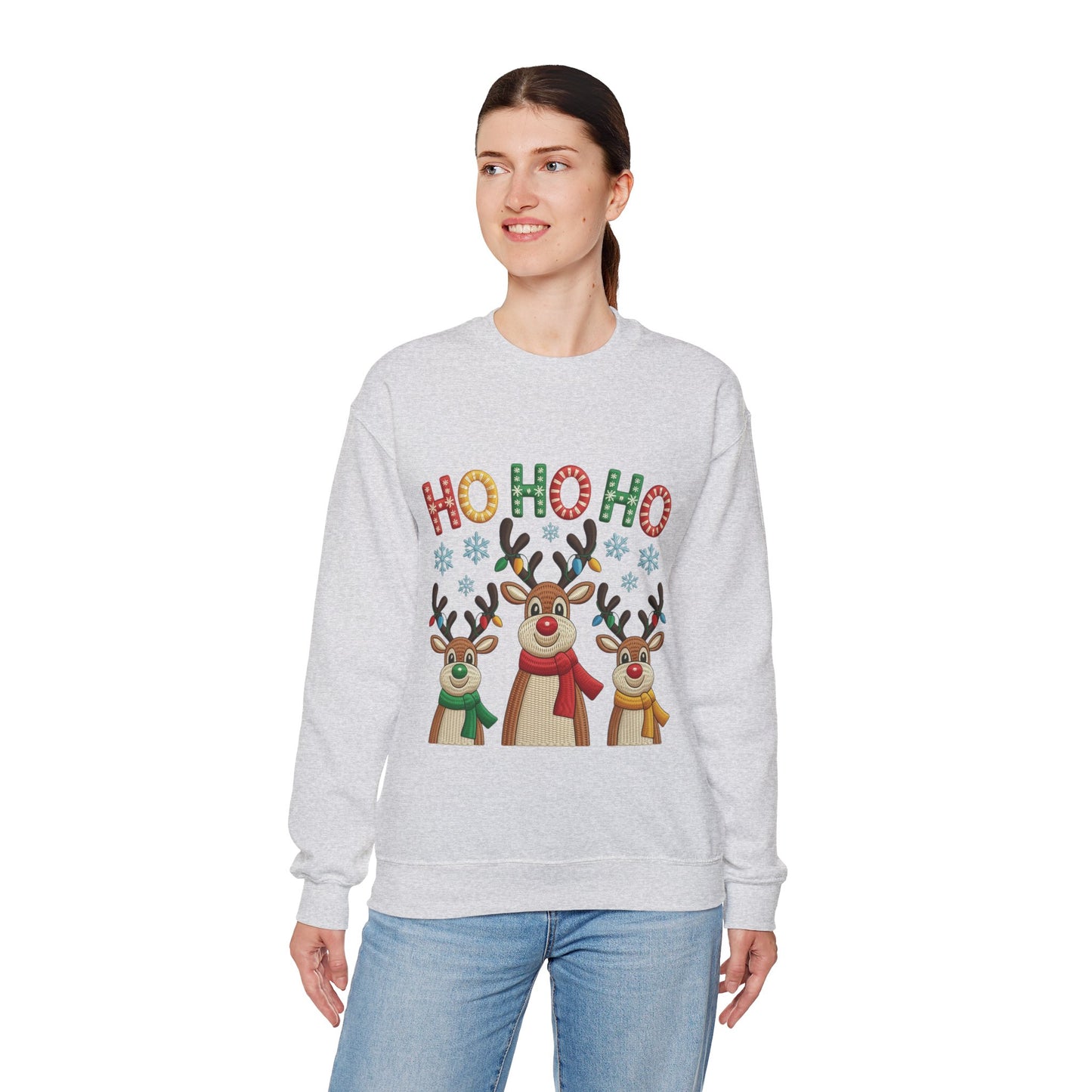 Ho Ho Ho Reindeer Christmas Sweatshirt, Cute Holiday Pullover for Women