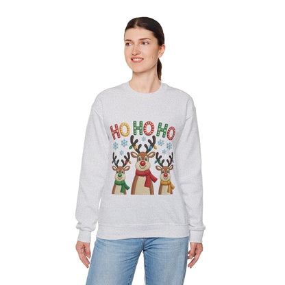 Ho Ho Ho Reindeer Christmas Sweatshirt, Cute Holiday Pullover for Women