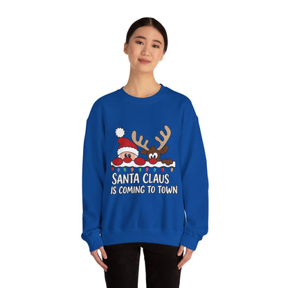 Santa Claus Is Coming to Town Women's Christmas Sweatshirt, Cute Santa - Reindeer Holiday Jumper