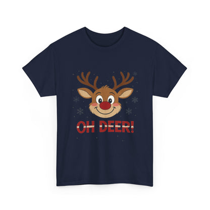 Women's Oh Deer Christmas T-Shirt, Cute Reindeer Holiday Graphic Tee, Women's Heavy Cotton Tee