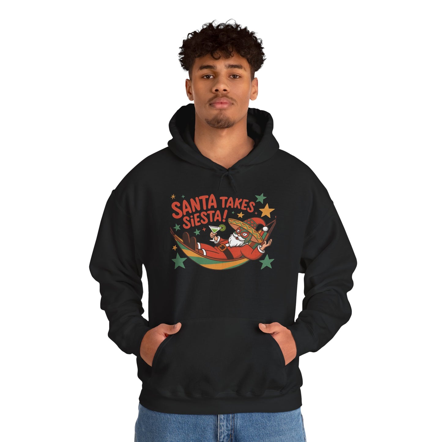 Santa Takes a Siesta Funny Christmas Hoodie for Men, Mexican Santa Holiday Sweatshirt, Siesta Santa Christmas Sweater