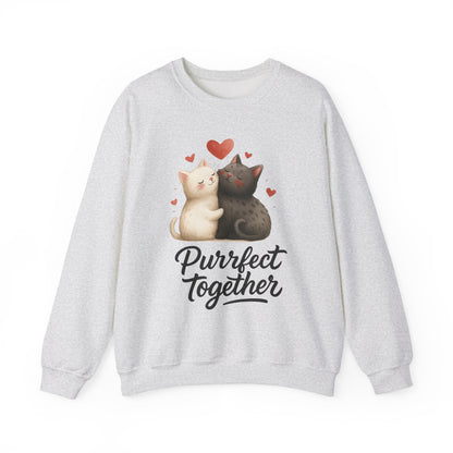 Cute Cat Couple Womens Sweatshirt, Purrfect Together Sweater, Gift for Cat Lovers, Cozy Crewneck for Valentine's Day, Animal Lover Apparel