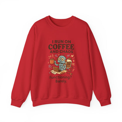 Coffee and Chaos Crewneck Sweatshirt, Funny Sweatshirt for Coffee Lovers, Unisex Gift, Cozy Everyday Wear, Ideal for Holidays