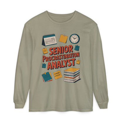 Senior Procrastination Analyst Long Sleeve Tee, Funny Work Shirt,Gift for Analysts, Office Humor, Meme Long Sleeve, Motivation Humor Apparel