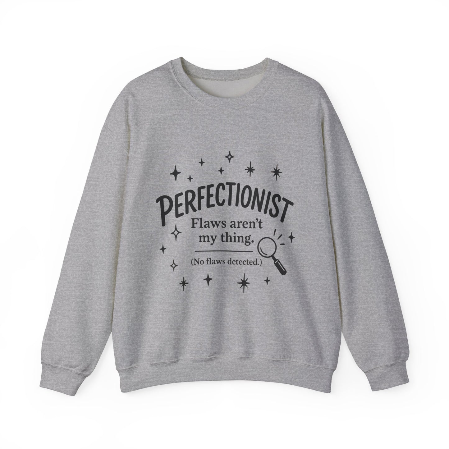 Womens Perfectionist Sweatshirt, Funny Clean Design with Stars, No Flaws Detected Quote Pullover, Minimalist Cozy Gift for Her