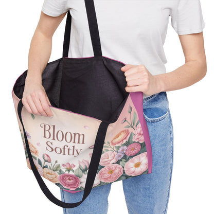 Bloom Softly Floral Weekender Tote Bag, Travel Bag, Beach Bag, Stylish Weekend Getaway Tote, Perfect for Gifts, Floral Print