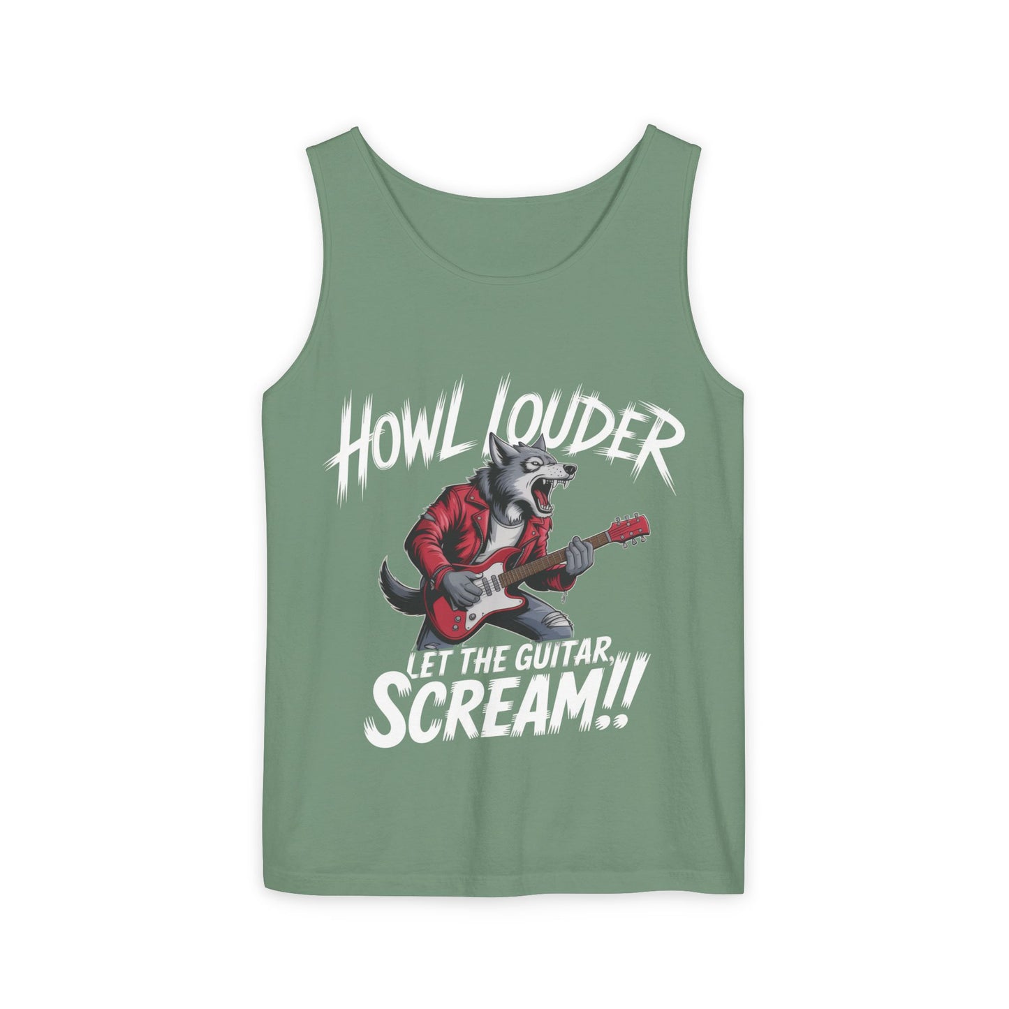 Howl Louder Wolf Tank Top, Mens Muscle Shirt, Rock Guitarist Graphic Sleeveless Tee, Wolf Workout Gym Tank, Music Lover Gift