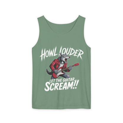 Howl Louder Wolf Tank Top, Mens Muscle Shirt, Rock Guitarist Graphic Sleeveless Tee, Wolf Workout Gym Tank, Music Lover Gift