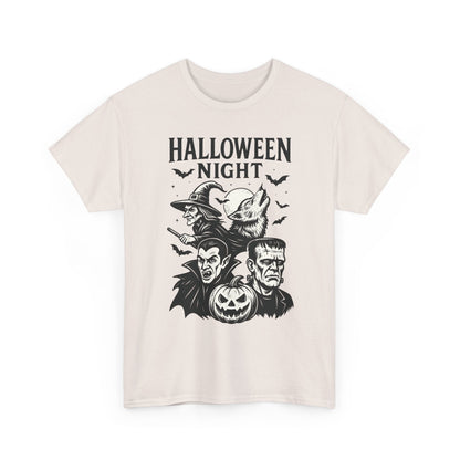 Halloween Night Men's T-Shirt, Classic Monsters Graphic Tee, Witch, Vampire, Frankenstein, Werewolf