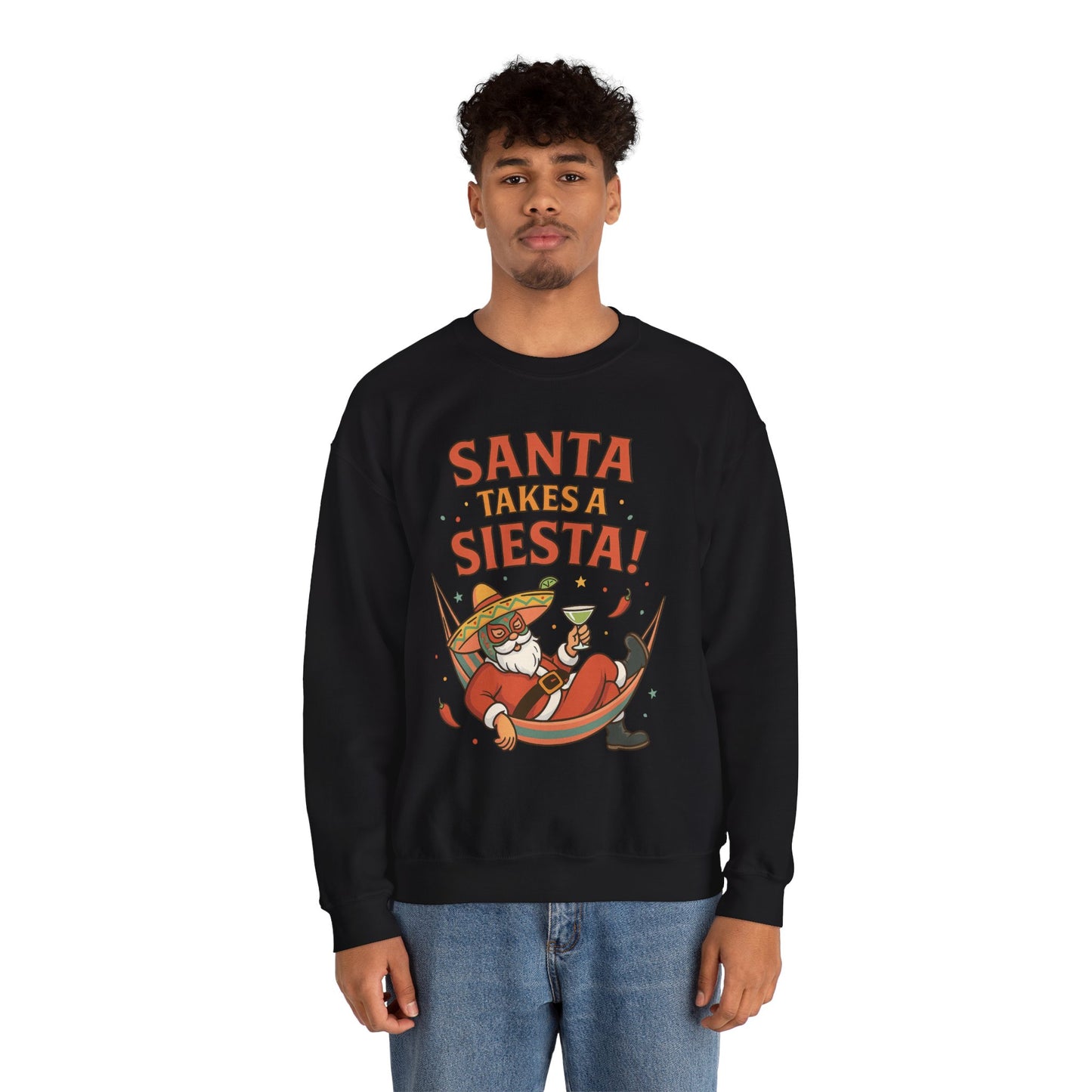 Santa Takes a Siesta Funny Christmas Sweatshirt for Men, Mexican Holiday Jumper