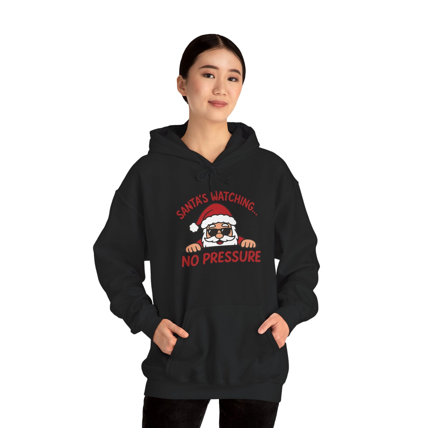 Sant's Watching No Pressure Women's Christmas Hoodie, Funny Holiday Sweatshirt