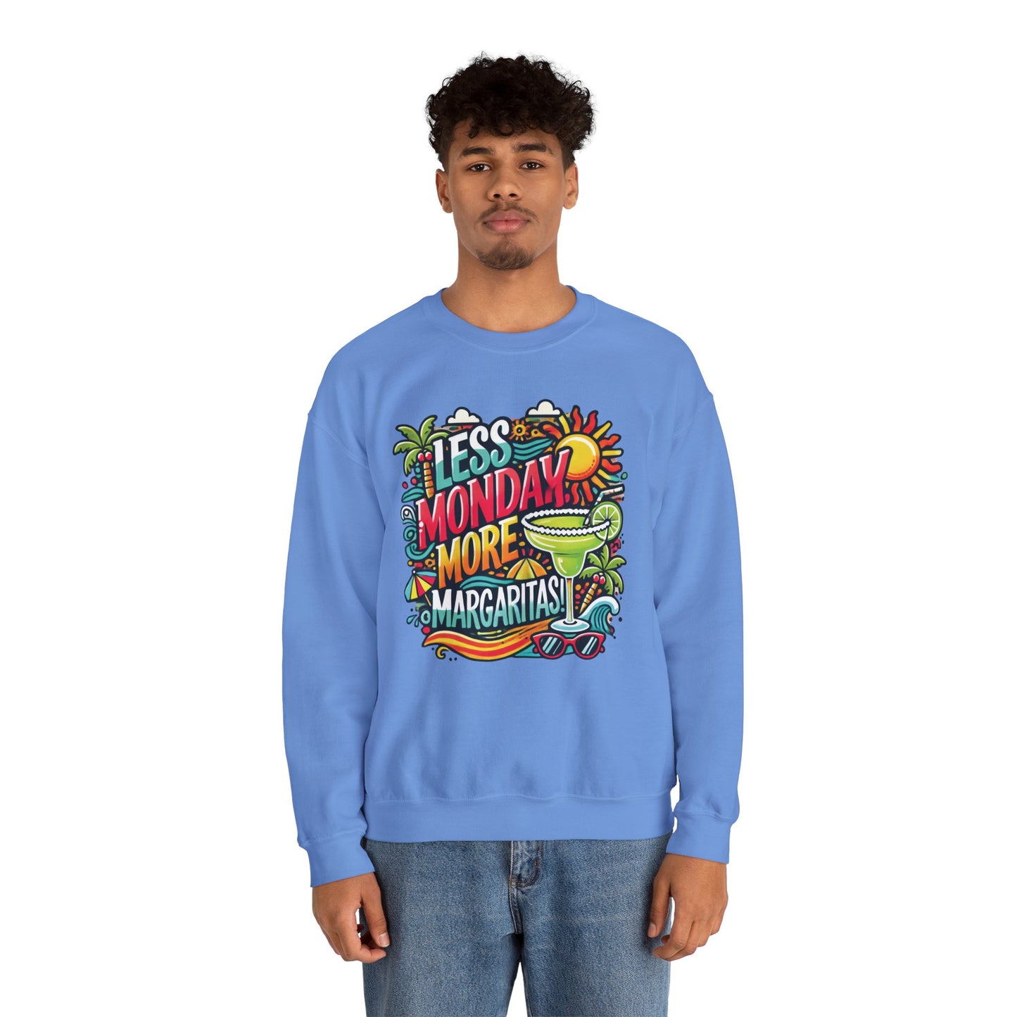Less Monday More Margaritas Crewneck Sweatshirt, Funny Summer Unisex Beach Vibes Pullover, Fun Unisex Crewneck, Summer Parties Sweatshirt