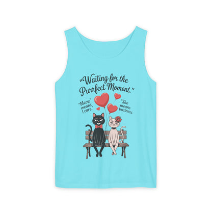 Cute Cat Lovers Tank, Womens Heavy Cotton Tank Top for Pet Owners, Funny Cat Tee, Gift for Cat Lovers, Casual T-Shirt, Animal Art Tee