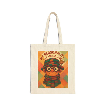 My Personality Has a Dress Code Tote Bag, Colorful Boho Character Cotton Canvas Bag, Funny Quote Gift, Quirky Fashion Illustration Shopper
