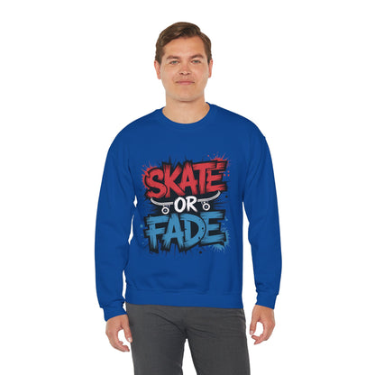 Skate Or Fade Men's Crewneck Sweatshirt, Graffiti Skateboarding Pullover, Urban Streetwear Top, Men's Heavy Blend™ Crewneck Sweatshirt