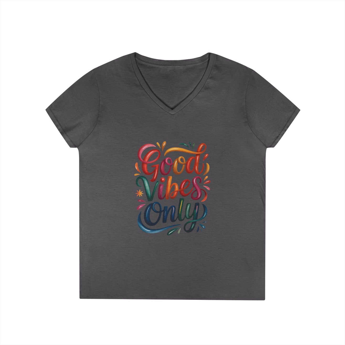 Good Vibes Only Ladies' V-Neck T-Shirt | Positive Message Tee, Casual Wear, Gift for Her, Summer Style, Feel Good Fashion, Positive Energy