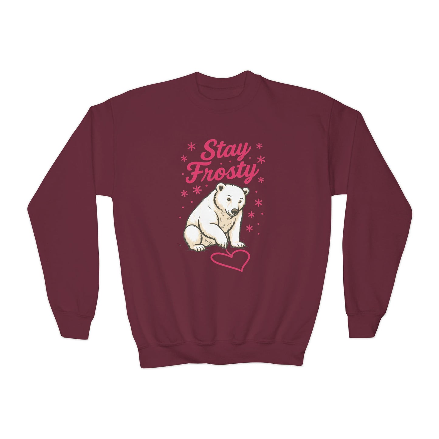 Youth Crewneck Sweatshirt, Kids Stay Frosty Polar Bear Sweatshirt, Cute Winter Animal Pullover for Children