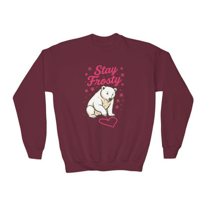 Youth Crewneck Sweatshirt, Kids Stay Frosty Polar Bear Sweatshirt, Cute Winter Animal Pullover for Children