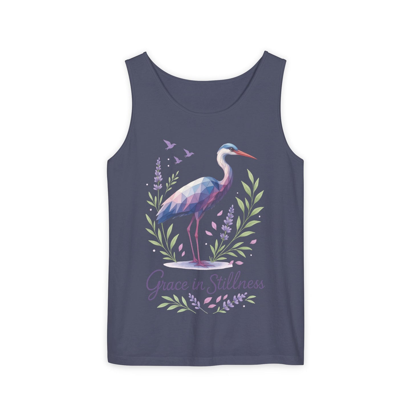Polygonal Heron Graphic Tank, Womens Artistic Bird Summer Top, Geometric Crane, Bird Lovers Gift, Yoga Shirt, Fitness Apparel, Casual Wear
