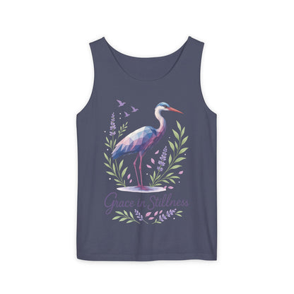 Polygonal Heron Graphic Tank, Womens Artistic Bird Summer Top, Geometric Crane, Bird Lovers Gift, Yoga Shirt, Fitness Apparel, Casual Wear