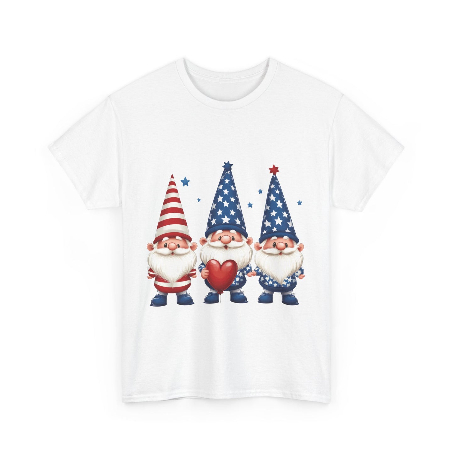 Patriotic Gnome Unisex Heavy Cotton Tee - Cute Tee for Independence Day, Casual Wear, Gift for Gnome Lovers, Summer Style