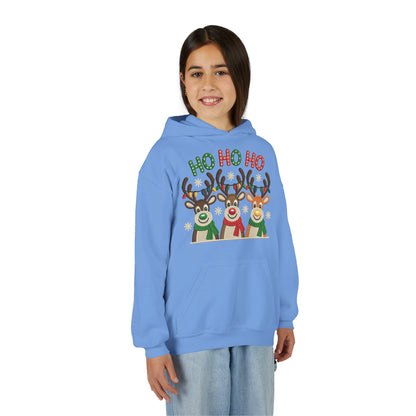 Ho Ho Ho Reindeer Hoodie for Girls, Cute Christmas Holiday Kids Pullover, Youth Hooded Sweatshirt