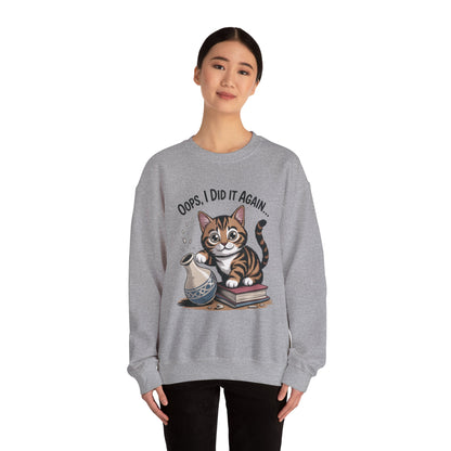 Cute Cat Oops! I Did It Again Sweatshirt, Funny Pet Lover Gift, Cozy Crewneck for Cat Moms, Purrfect for Birthdays, Casual Wear